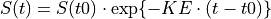 S(t) = S(t0) \cdot \exp\{-KE \cdot (t-t0)\}